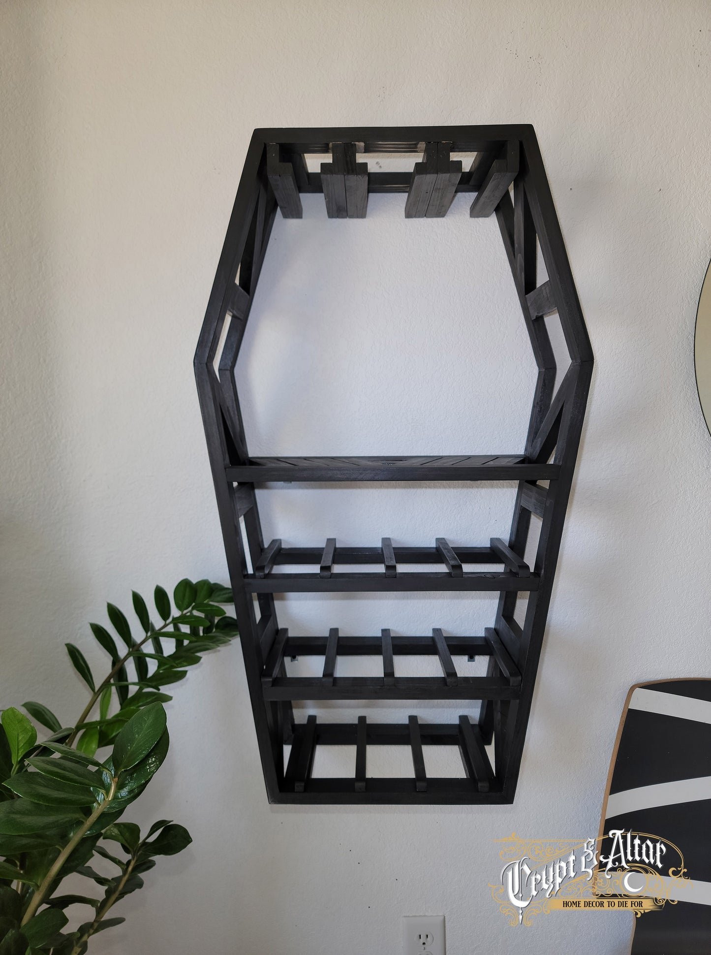 Coffin Wine Rack w/Stemware Holder - Vintage Black