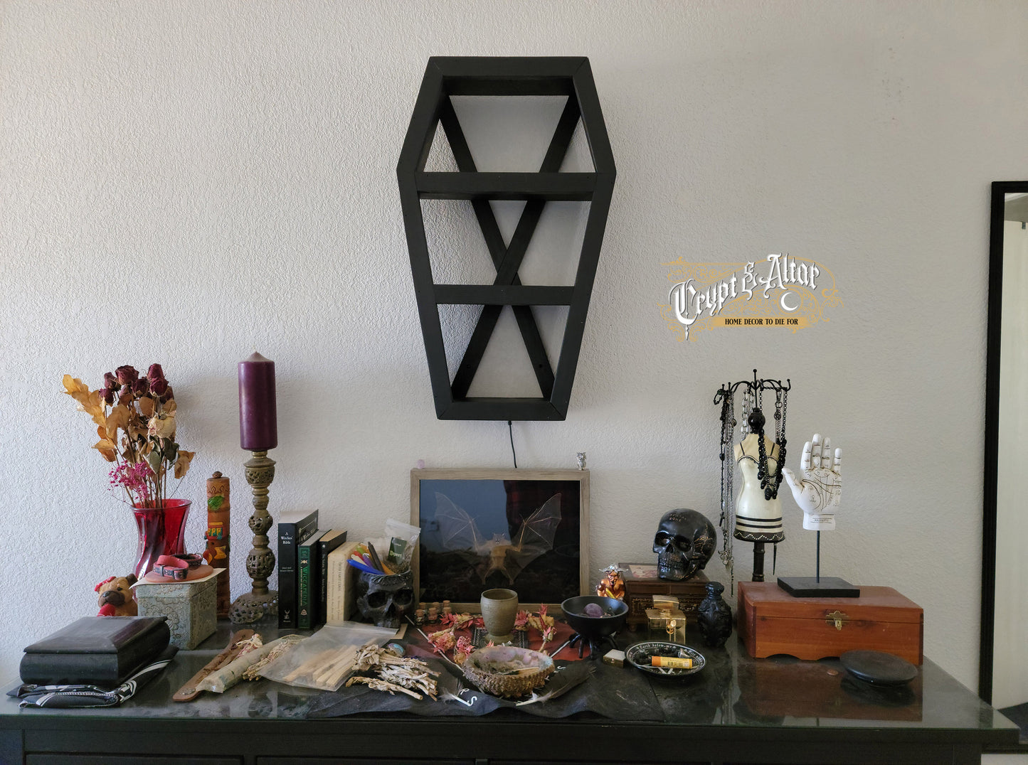 Coffin Shelf with LED Lighting - Vintage Black