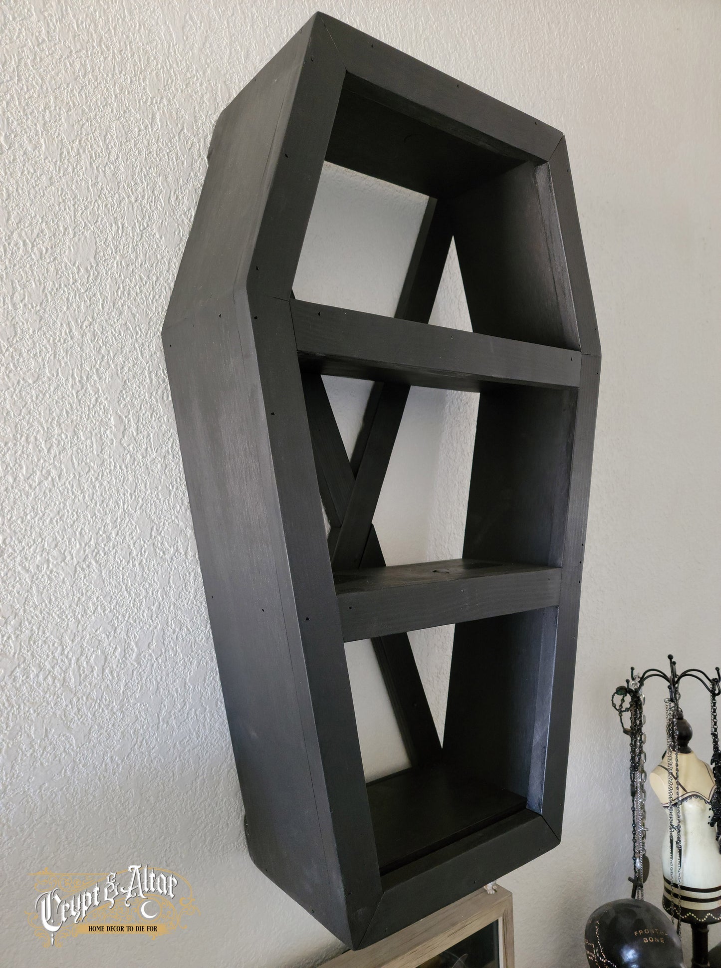 Coffin Shelf with LED Lighting - Vintage Black